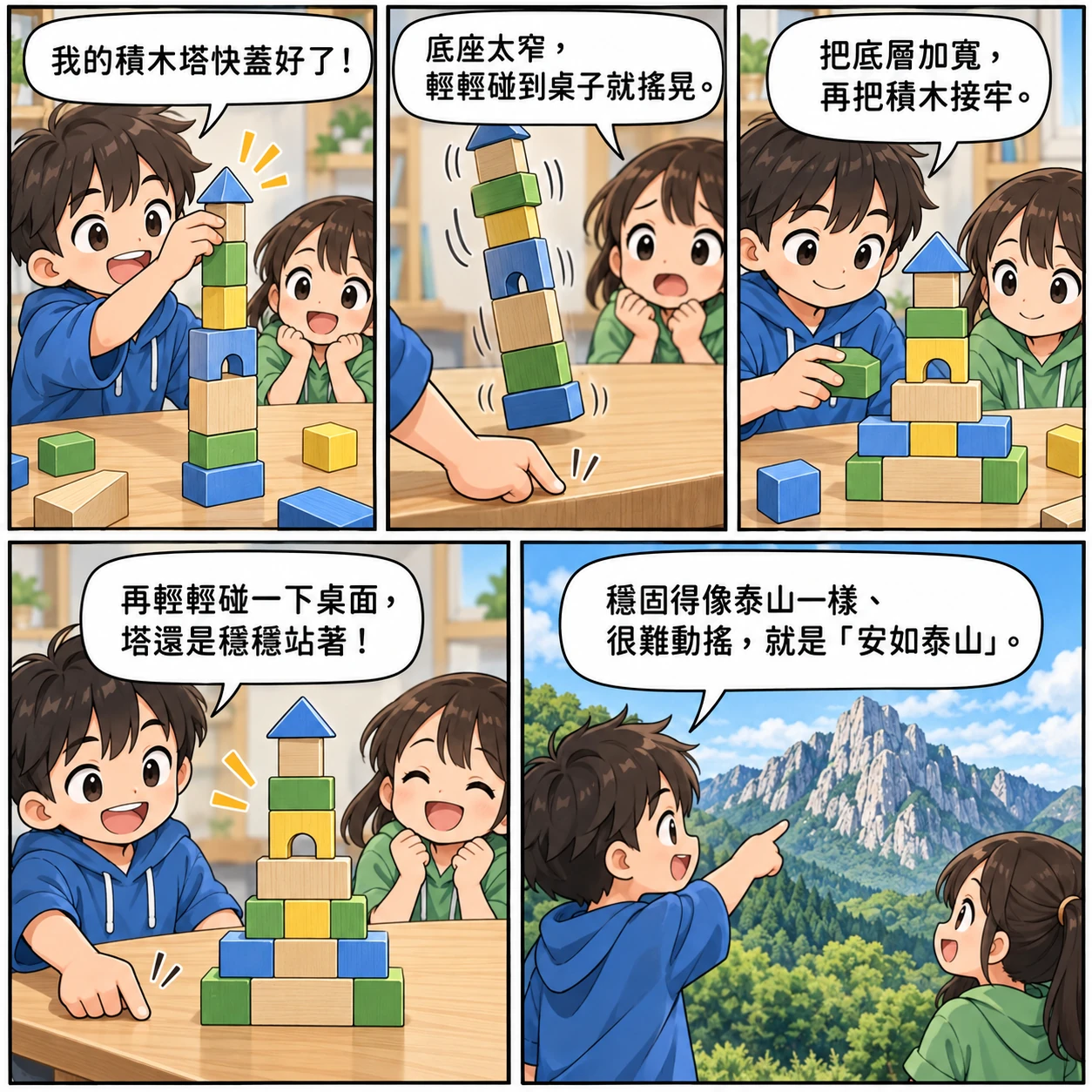 安如泰山的 AI 生成成語漫畫