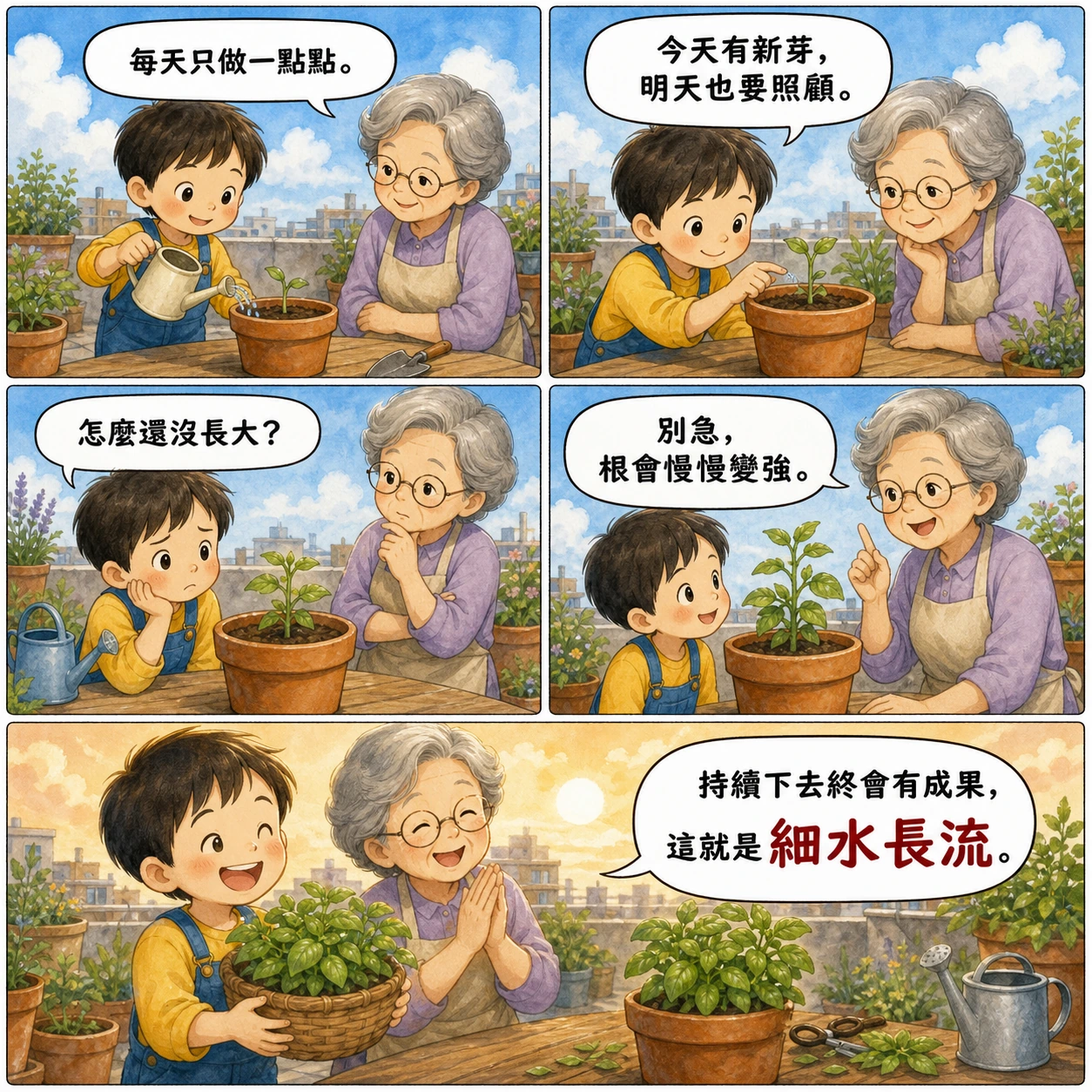 細水長流的 AI 生成成語漫畫
