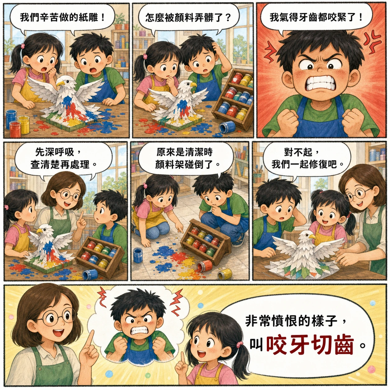 咬牙切齒的 AI 生成成語漫畫