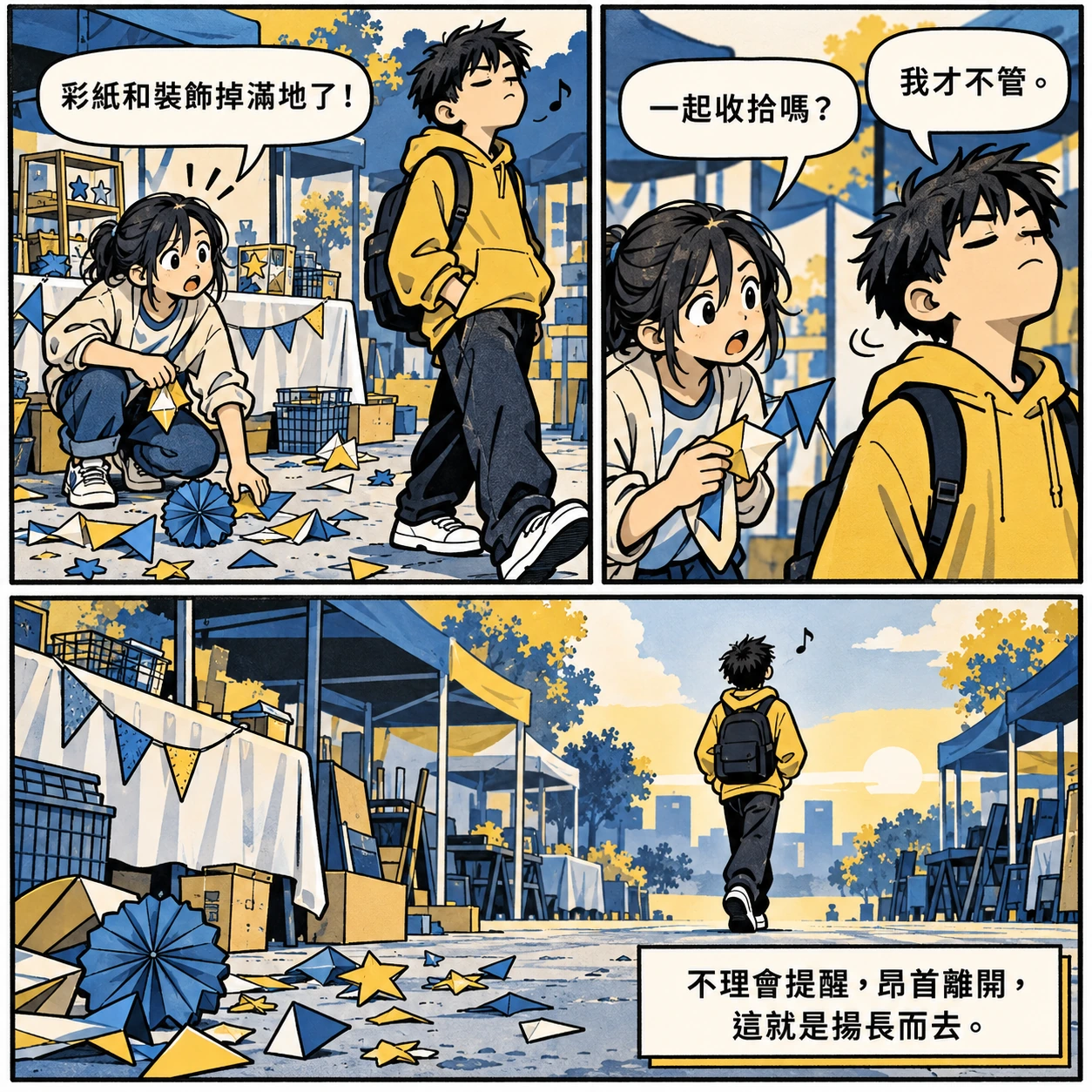 揚長而去的 AI 生成成語漫畫