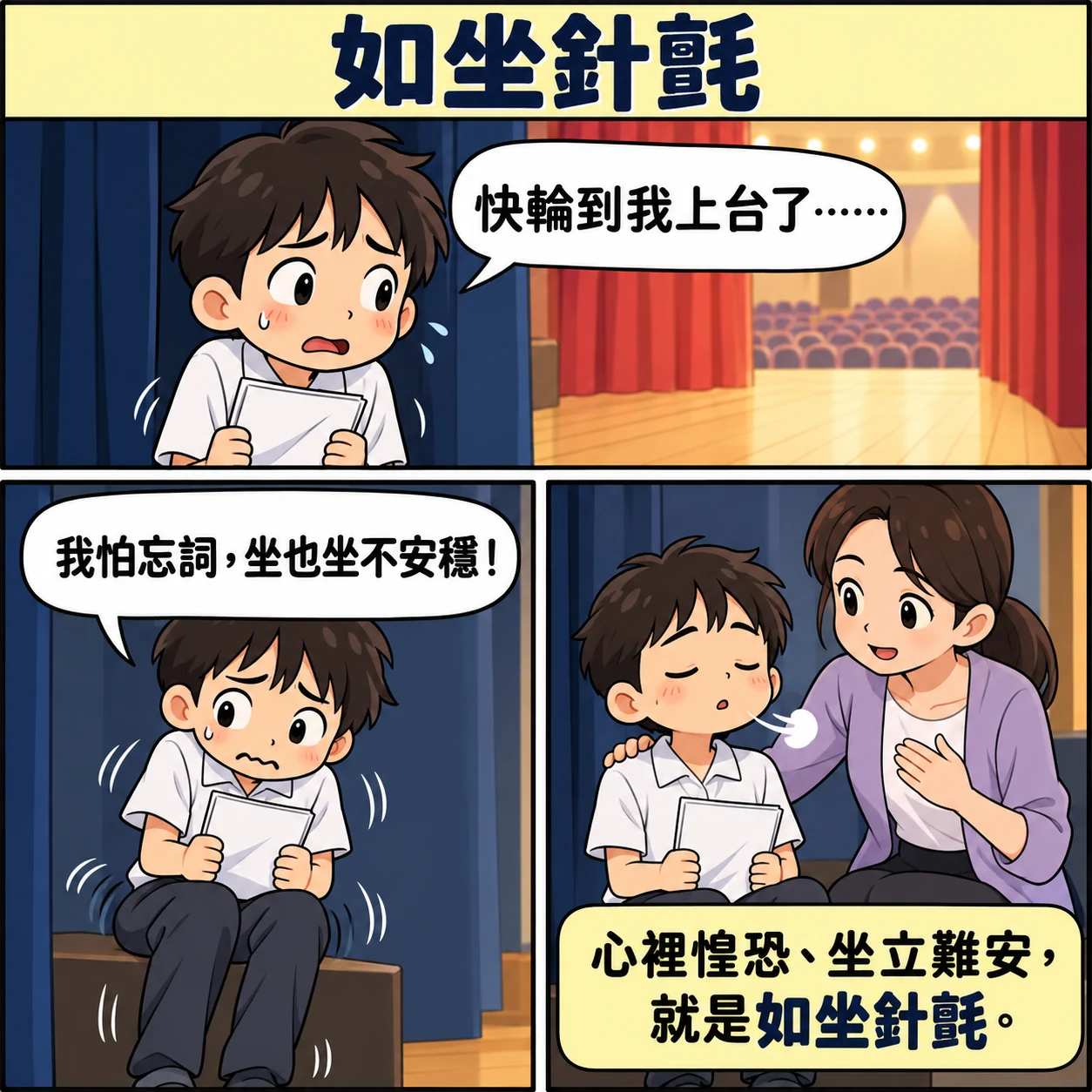 如坐針氈的 AI 生成成語漫畫