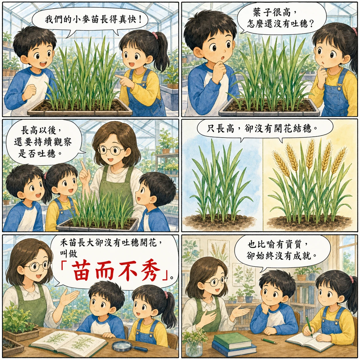 苗而不秀的 AI 生成成語漫畫