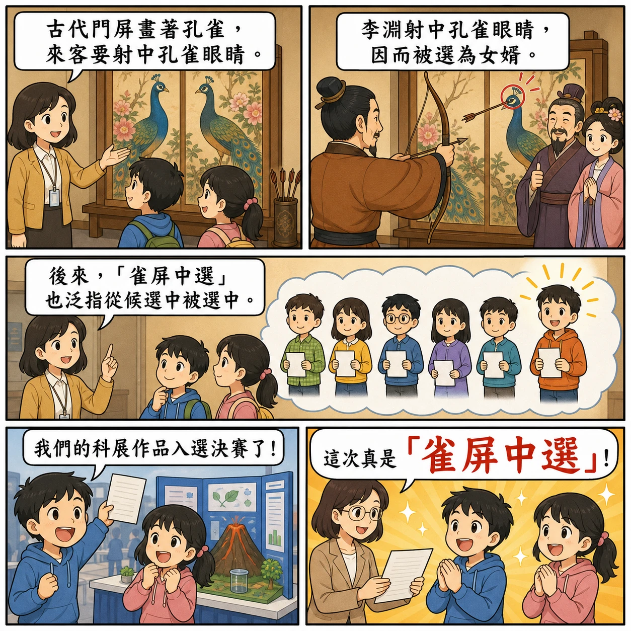 雀屏中選的 AI 生成成語漫畫